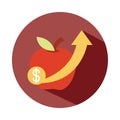 Apple money arrow market, rising food prices, block style icon