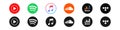 Apple Music, Spotify, YouTube Music, SoundCloud, Deezer, Tidal - a set of logos for popular music streaming services. Vector logos