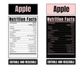 Apple Nutrition Facts, Supplement facts of apple, editable and Resizable Royalty Free Stock Photo