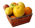 Apple, orange, lemon in basket