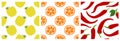 Apple, orange slice, pepper. Fruits and vegetables seamless pattern set. Fashion design. Food print for clothes, linens or curtain Royalty Free Stock Photo