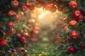 Lush Apple Orchard With Red Apples on Trees Generative AI