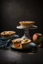 Apple and peach pies on plates documentary photography. Illustration AI Generative