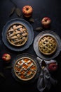 Apple and peach pies on plates documentary photography. Illustration AI Generative