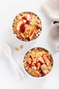 Apple peanut butter quinoa bowl with jam and cashew for healthy