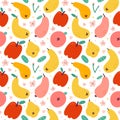 Apple pear fruit pattern, bright summer print, seamless vector pattern, ornament for kitchen textile, colorful Royalty Free Stock Photo