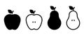 Apple, pear fruit vector icons set. Whole apples, slices, leaves seeds apples and pear. Healthy food symbol Royalty Free Stock Photo
