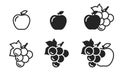 apple, pear and grape icon set. fruits, gardening and organic food symbols Royalty Free Stock Photo