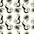 Apple Pear pattern doodle hand drawn, outline, silhouette . Royalty Free Stock Photo