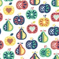 Apple and pear seamless pattern. Fruit background. Royalty Free Stock Photo