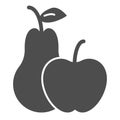 Apple and pear solid icon. Summer fruits vector illustration isolated on white. Vitamins glyph style design, designed