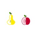 Apple and pear whole fruit and cut icon modern concept Royalty Free Stock Photo