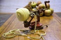 Apple peeler and apples Royalty Free Stock Photo