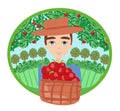 Apple picking logo, man with apple