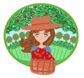 Apple picking logo, sweet girl with apple