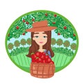 Apple picking logo - woman with apple