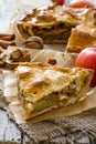 Apple pie with apples, cinnammon and nuts Royalty Free Stock Photo