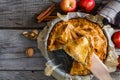 Apple pie with apples, cinnammon and nuts Royalty Free Stock Photo