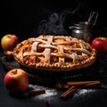 Apple pie on black background food photography