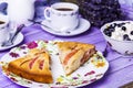 Apple pie, cottage cheese with blueberries and coffee Royalty Free Stock Photo