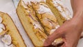 Apple pie. Fresh baked apple biscuit close up on white background.