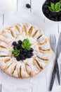 Apple pie with fresh blackberry and icing shugar Royalty Free Stock Photo