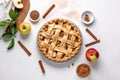 Apple pie with fresh unbaked apple slices. Generative AI