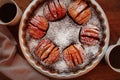 Apple pie, fruit dessert, tart on wooden rustic table. Top view, christmas background Royalty Free Stock Photo