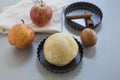 Apple pie ingredients. Dough, apple slices