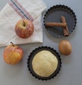 Apple pie ingredients. Dough, apple slices