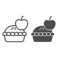 Apple pie line and solid icon. Fruit dessert tart, sweet baked cake symbol, outline style pictogram on white background