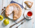 Apple pie with piece cut off, topshot Royalty Free Stock Photo