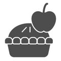 Apple pie solid icon. Fruit dessert tart, sweet baked cake symbol, glyph style pictogram on white background. Bakery