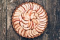 Apple pie tart on rustic wooden background. Ingredients - apples and cinnamon .Top view. Royalty Free Stock Photo