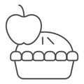 Apple pie thin line icon. Fruit dessert tart, sweet baked cake symbol, outline style pictogram on white background