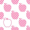 Vector Apple pink checkered abstract . Seamless pattern with accent one apple contour isolated on white background.