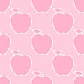 Apple pink silhouette sticker on a pink background. Seamless pattern. Vector illustration.