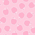 Apple pink silhouette sticker on a pink background. Seamless pattern. Vector illustration.