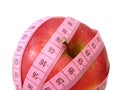 Manzana rosa cinta medidas a través de blanco (de horas 