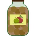 Apple preserve in glass jar flat vector isolated on white