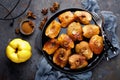Apple quince baked with honey and cinnamon. Healthy vegetarian dessert Royalty Free Stock Photo