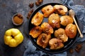 Apple quince baked with honey and cinnamon. Healthy vegetarian dessert Royalty Free Stock Photo