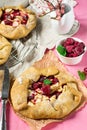 Apple raspberry tart pie with shortcrust pastry Royalty Free Stock Photo
