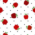 Apple red and dark red, flat vector illustration with small polka dots over white background seamless pattern. Royalty Free Stock Photo