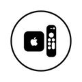 Apple, remote, television, tv icon. Black vector graphics