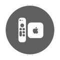 Apple, remote, television, tv icon. Gray vector graphics