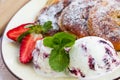 Apple rings dipped in batter and ice cream Royalty Free Stock Photo