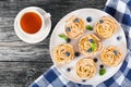 Apple rose cake or cupcake and blueberry, top view Royalty Free Stock Photo