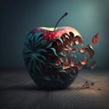 The apple rots, the apple starts to spoil, spoiled apple illustration.