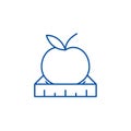 Apple with a ruler line icon concept. Apple with a ruler flat  vector symbol, sign, outline illustration. Royalty Free Stock Photo